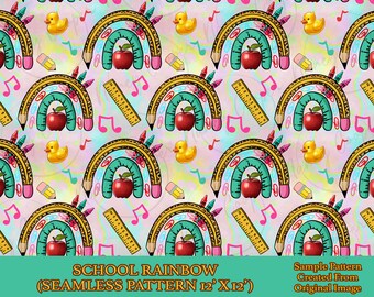 School rainbow seamless pattern digital paper, School digital seamless pattern png, seamless pattern png, printable scrapbook paper
