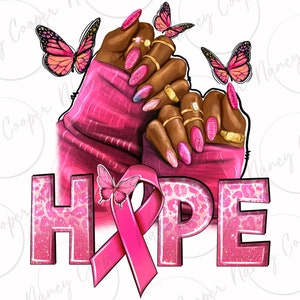 Hope Breast Cancer nails png sublimation design download, Breast Cancer png, Cancer Awareness png, afro woman hands png, sublimate download