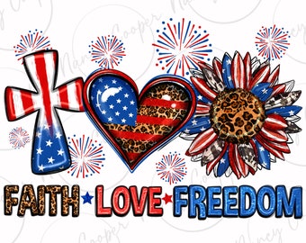 Fe amor libertad png descarga de diseño de sublimación, 4 de julio png, EE.UU. png, Día de la Independencia png, descarga de diseños sublimados