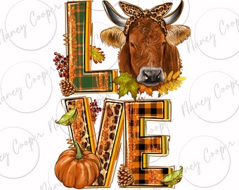 Love fall cow png sublimation design download, Fall png, Hello Fall png, Autumn png, cow png, sublimation design download