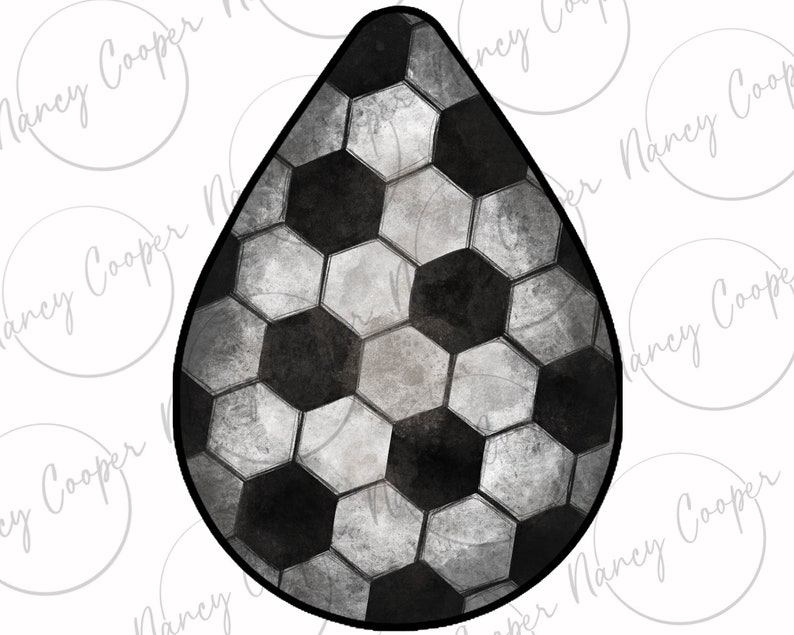 May include: A black and white soccer ball-patterned water droplet-shaped cookie cutter.