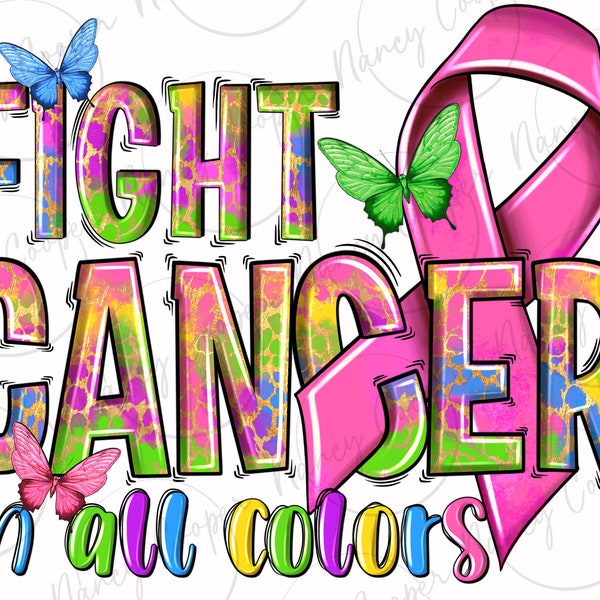 Lutte contre le cancer dans toutes les couleurs téléchargement de conception de sublimation png, cancer du sein png, png de sensibilisation au cancer, lutte contre le cancer png, téléchargement de dessins