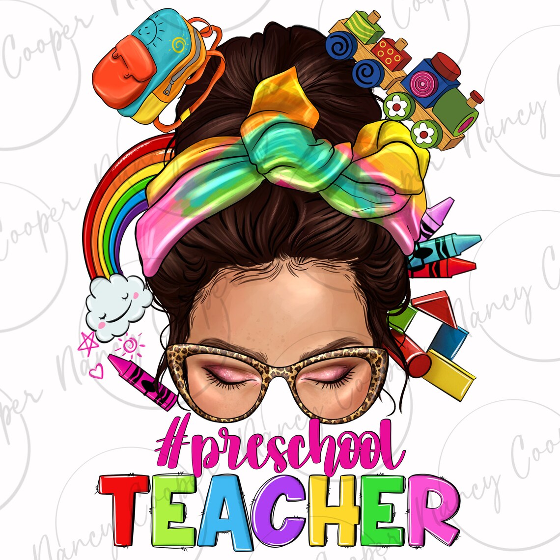 Preschool Teacher Messy Bun Png Sublimation Design Download, Preschool ...