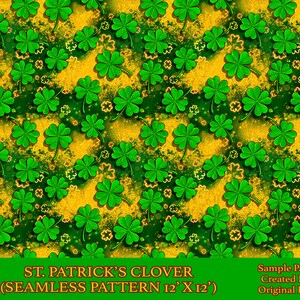 St. Patrick&#39;s clover seamless pattern digital paper, digital seamless pattern png, seamless pattern png, printable scrapbook paper