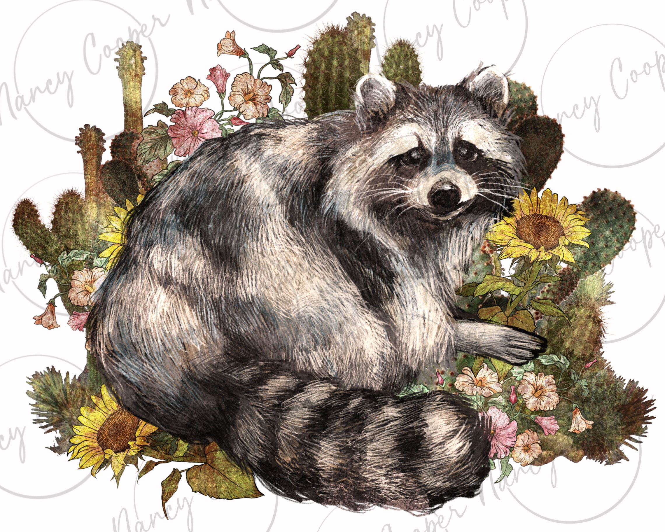 Floral Racoon Western Png Sublimation Design Download Hand - Etsy
