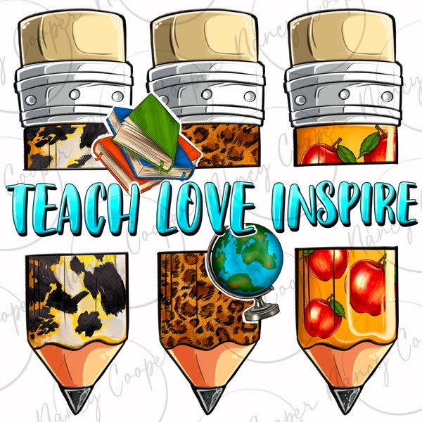 Teach love inspire png sublimation design download, Teacher's Day png, Teacher life png, back to school png, sublimate designs download