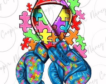 Autism Awareness with boxing gloves png sublimation design download, Autism Awareness png, Autism ribbon png, sublimate designs download