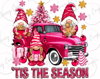 Tis 'The Season rosa Weihnachtszwerg LKW Png Sublimationsdesign Download, Weihnachten Png, Rosa Weihnachten Png, sublimieren Designs herunterladen