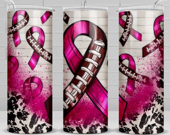 Breast Cancer American Football 20 oz skinny tumbler png, Cancer tumbler wrap png, Football 20 oz tumbler designs, png download