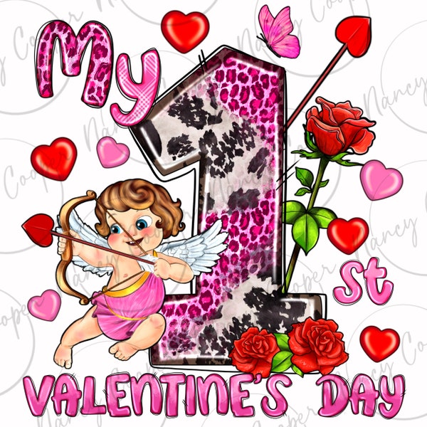 My 1st Valentine's Day png sublimation design download, first Valentines png, Valentines Day png, Cupid png, sublimate designs download