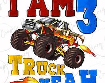 Soy tres camiones sí png descarga de diseño de sublimación, cumpleaños de niño png, fiesta de cumpleaños png, 3er cumpleaños png, monster truck png, descargar