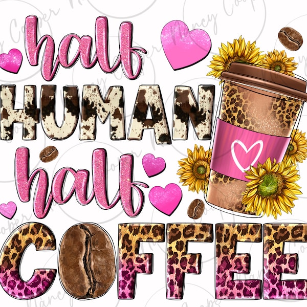 Half human half coffee png sublimation design download, coffee love png, coffee time png, western png design, sublimate designs download