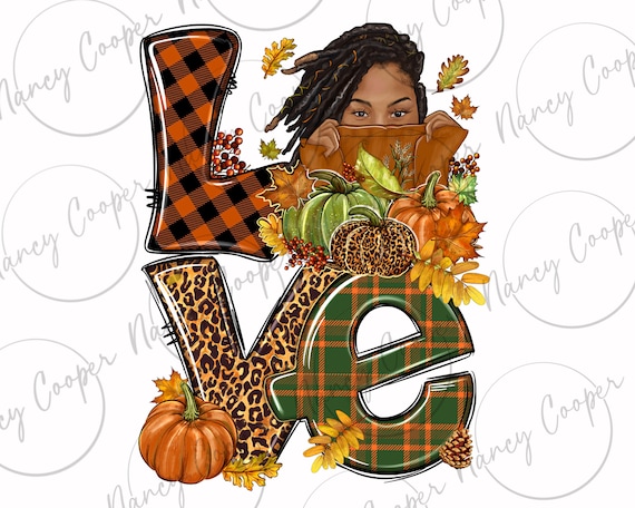 Love Fall with afro woman png sublimation design download, Fall png, Hello Fall png, Autumn png, afro woman png, sublimate designs download