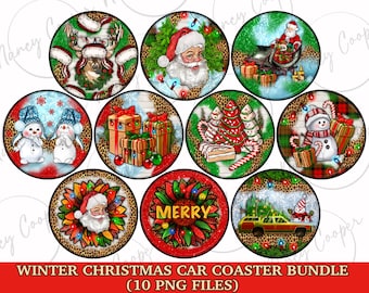 Winter Christmas car coaster png bundle sublimation design download, Merry Christmas png, Winter Season png, sublimate designs download