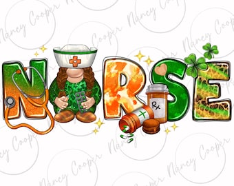 St. Patrick's Day Nurse with gnome png sublimation design download, St. Patrick's png, Nurse png, cute gnome png, sublimate designs download