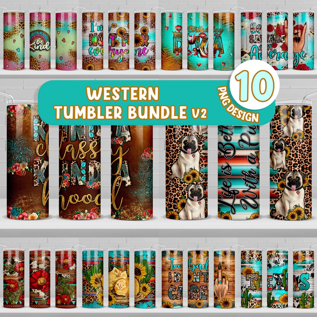 Western 20 Oz Skinny Tumbler Bundle V2 Png, Tumbler Wrap Png, Western ...