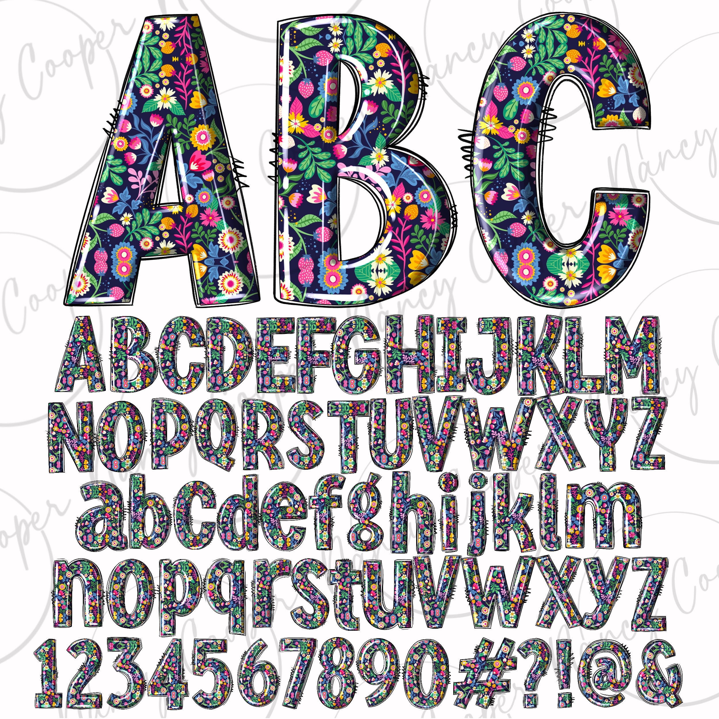 Floral Alphabet Bundle Png, Floral Png, Western Doodle Letters Png ...