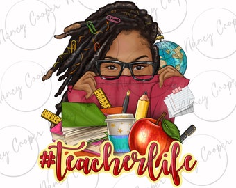 Afro woman Teacher life png sublimation design download, Teacher's Day png, school life png, black Teacher png, sublimate designs download