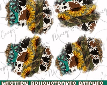 Western brushstrokes patches png sublimation design bundle, brushstrokes patches png, western brushstrokes png, sublimate designs download