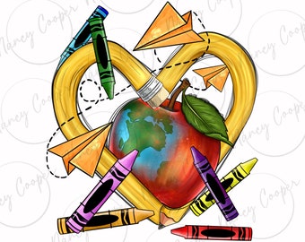 Download de design de sublimação de lápis de coração png, volta às aulas png, escola png, professor png, download de designs sublimados