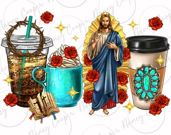 Jesus coffee cups png sublimation design download, Christian png, Religious png, Jesus png, coffee love png,coffee time png,designs download