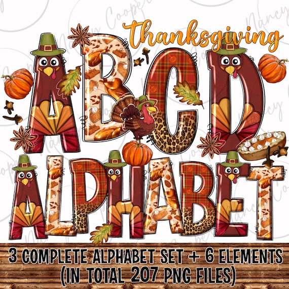 Thanksgiving Alphabet Bundle Png, Fall Png, Fall Doodle Letters Png, western letters png, Clip Art Letters Png, sublimate designs download