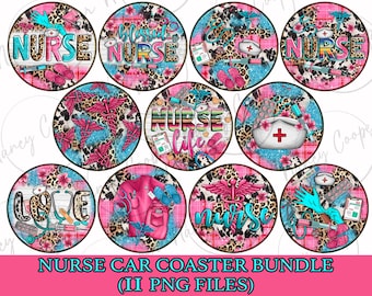 Nurse car coaster png bundle sublimation design download, Nurse png, Nursing png, Nurse life png, Nurse love png, sublimate designs download