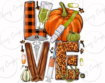 Fall Nurse love png sublimation design download, Fall png, Hello Fall png, Autumn png, Nurse life png, sublimate designs download