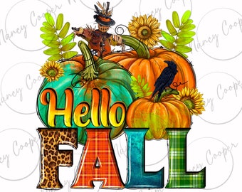 Hello Fall png sublimation design download, western Fall png, Fall leaves png, Autumn png, Fall pumpkin png, sublimate designs download