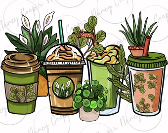 Plant lover coffee cups png sublimation design download, coffee love png, plant coffee png, plant png, sublimate designs download