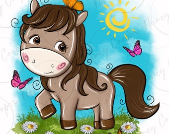 Little cute horse png sublimation design download, hand drawn horse png, baby horse png, animal png, sublimate designs download