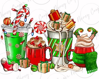 Weihnachtskaffeetasse png Sublimation Design Download, Frohe Weihnachten PNG, Happy New Year PNG, Kaffeetassen PNG, Sublimation Designs Download
