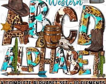 Western Alphabet Bundle Png, Cowhide Alphabet Png, Western Doodle Letters Png, Leopard Alphabet png, Clip Art Letters Png,sublimate download