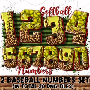 2 Softball numbers set png files bundle, Softball numbers doodle letters png, Sports letters png,Softball png, sublimate designs download