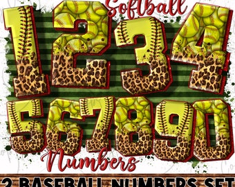 2 Softball numbers set png files bundle, Softball numbers doodle letters png, Sports letters png,Softball png, sublimate designs download