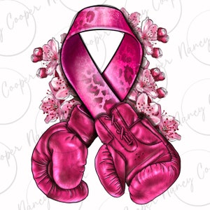 Descarga de diseño de sublimación de png de cáncer de mama con guantes de boxeo, png de cáncer de mama, png de concienciación sobre el cáncer, descarga de diseños sublimados