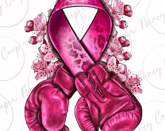 Brustkrebs mit Boxhandschuhen png Sublimationsdesign Download, Brustkrebs png, Cancer Awareness png, sublimieren Designs download