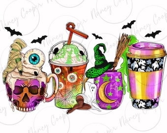 Halloween coffee cups png sublimation design download, Happy Halloween png, spooky season png, coffee love png, sublimate design download