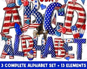 USA Alphabet Bundle Png, 4th f Juli Png, USA Doodle Letters Png, USA letter png, Clip Art Letters Png, sublimate download