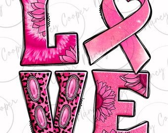 Breast Cancer love png sublimation design download, Breast Cancer png, Cancer Awareness png, find a cure png, sublimate designs download