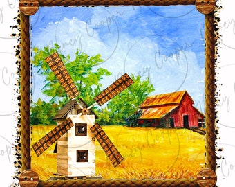 Windmill png sublimation design download, western png design, small town png, farm life png, sublimate designs download