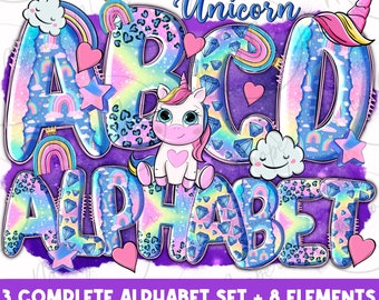 Unicorn Alphabet Bundle Png, Unicorn  Png, Unicorn Doodle Letters Png, Unicorn letters png, Clip Art Letters Png, sublimate download