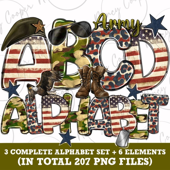 Army Alphabet Bundle Png, Army Png, Camouflage Doodle Letters Png, Camouflage letters png, Clip Art Letters Png, sublimate download