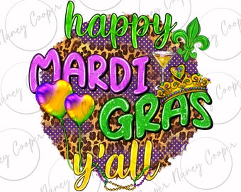 Happy Mardi Gras y'all png sublimation design download, Happy Mardi Gras png, Mardi Gras Carnaval png, sublimate designs download