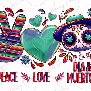 Vredesliefde dia de los muertos png sublimatie ontwerp download, vredesliefde png, Mexicaanse png, dag van de doden png, sublimeer ontwerpen download