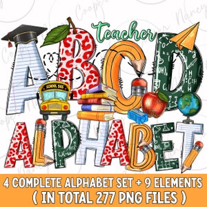 Paquete de archivos png del alfabeto del maestro, letras de garabato del Día del Maestro png, letras del maestro png, descarga de diseños sublimados