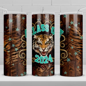 Class of 2024 tiger 20 oz skinny tumbler png sublimation design download, Graduation tumbler wrap png, 20 oz tumbler designs, png download