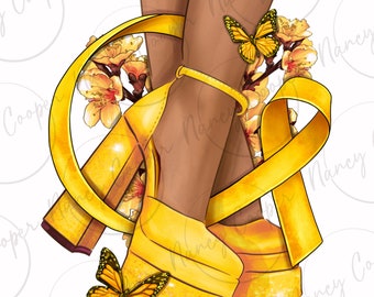 Kindheit Krebs Diva gelbe Schleife png Sublimation Design Download, Krebsbewusstsein png, Bewusstseinsband png, sublimieren Designs herunterladen