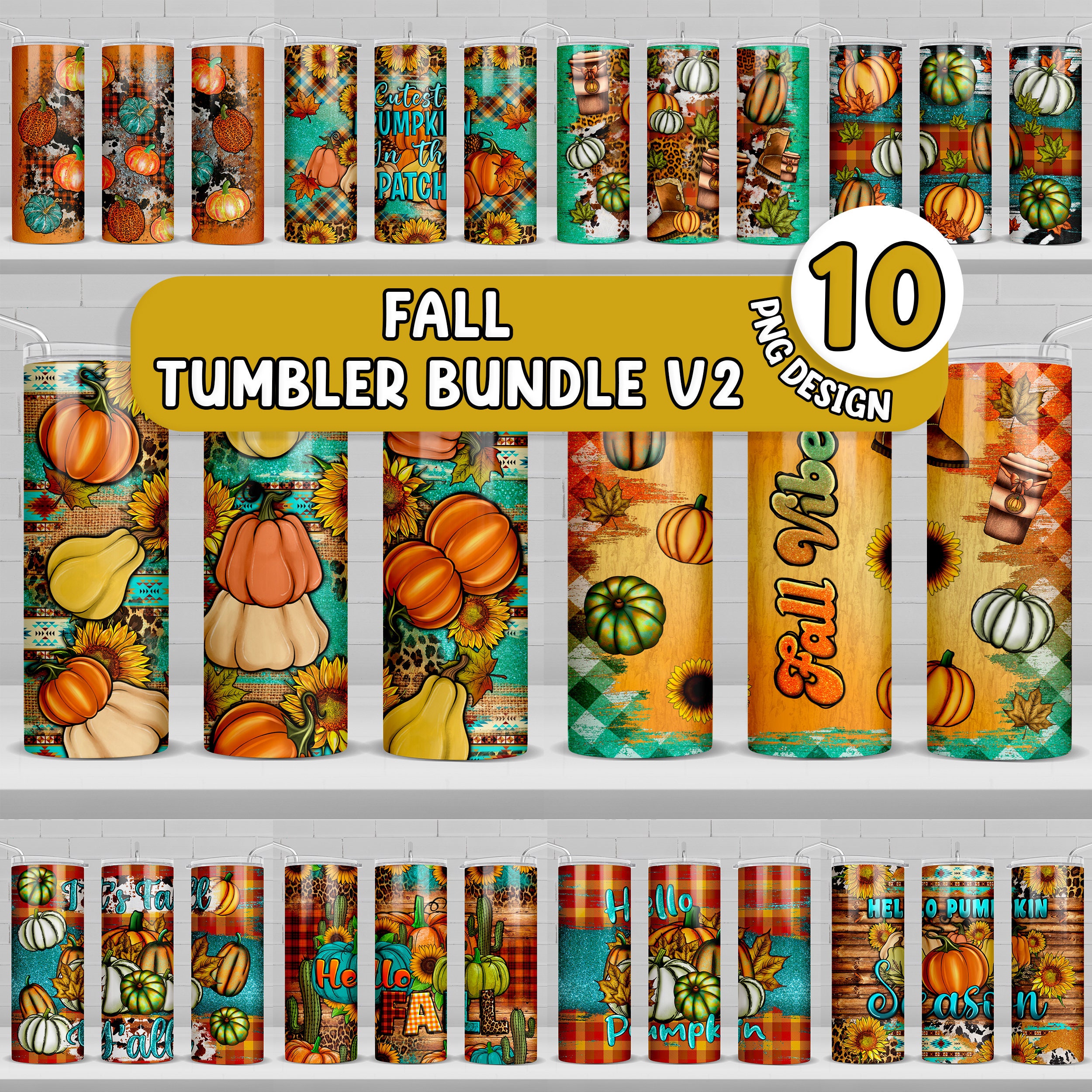 Fall 20 Oz Skinny Tumbler Bundle V2 Png, Tumbler Wrap Png, Fall 20 Oz ...