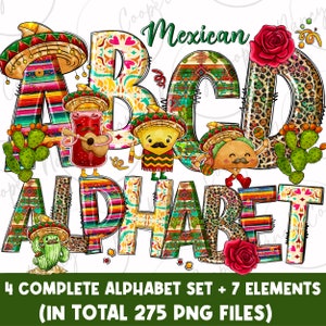 Mexican alphabet png files bundle, Mexican doodle letters png, Mexican letters png, sublimate designs download